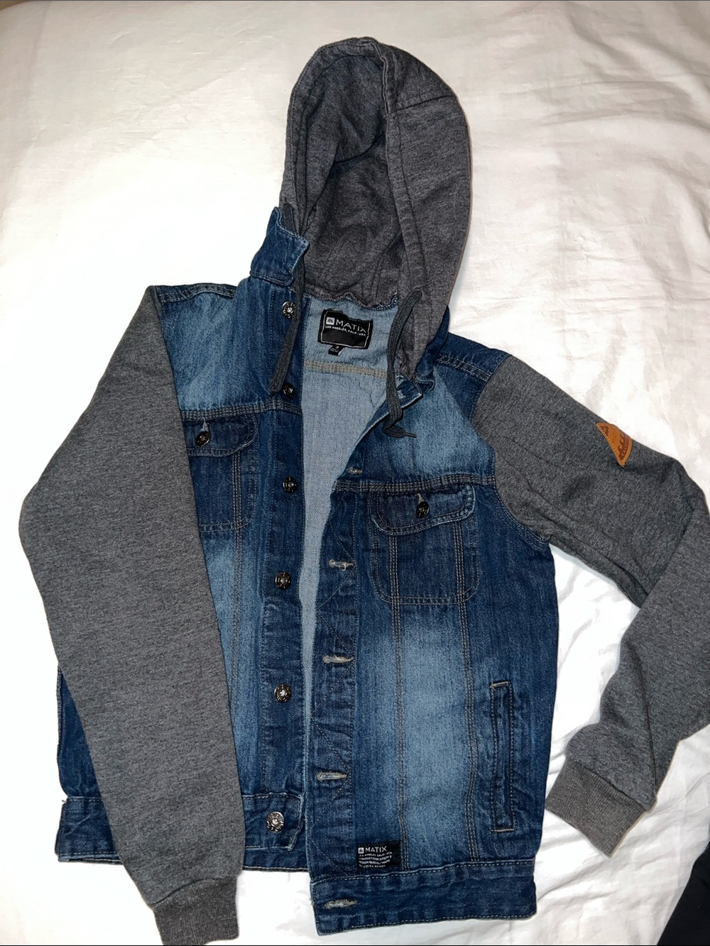 Matix Blue Denim Jacket with Gray Hooded Sleeves